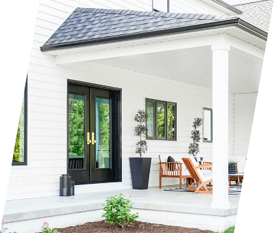 Modern White Porch with Black Double Doors and Seating in Delaware